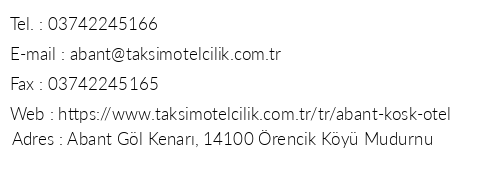 Taksim nternational Abant Kk telefon numaralar, faks, e-mail, posta adresi ve iletiim bilgileri
